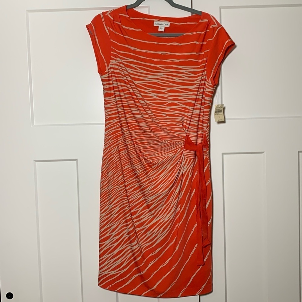 {Coldwater Creek} Vibrant Orange & Cream sidesash dress